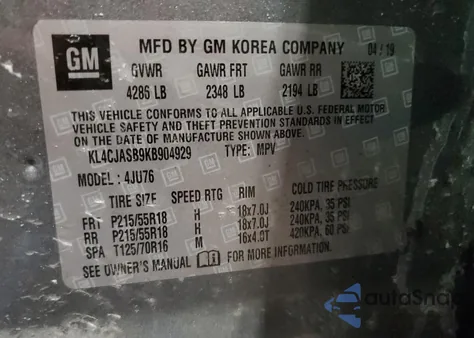 2019 Buick Encore Preferred from USA, damaged, VIN KL4CJASB9KB904929